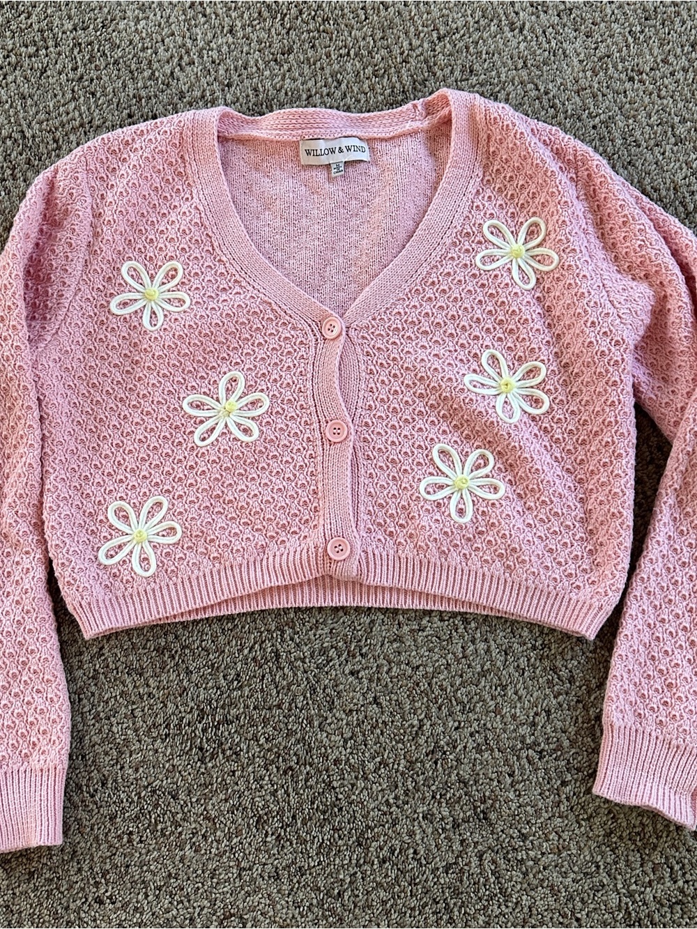 Willow & Wind Pink Daisy Cropped Cardigan
